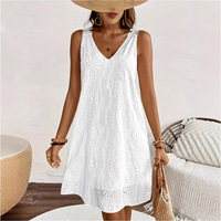 Robe d'été sans manches à col en V en dentelle, style européen et américain, pour les vacances à la plage, décontractée, blanche, dos nu