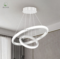 Lustre suspendu LED moderne de luxe en acrylique à 3 anneaux dorés 220V, cercle, pour la décoration de la maison et de l'hôtel, hauteur réglable