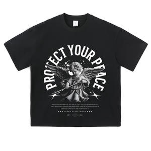 T-shirt American High Street con stampa effetto sbiadito di <span class=keywords><strong>angeli</strong></span> e lettere, modello ampio, alla moda, a maniche corte e lunghe - Product Image 1