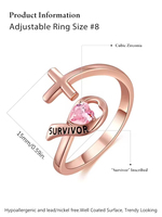 Bague en argent sterling 925 avec zircon et ruban rose, bijou ouvert pour femme, pour les survivantes du cancer du sein, cadeau de sensibilisation en gros