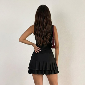 Vestido Mini Plisado Ecológico para Mujer, Lavable, Cintura Natural, Minimalista, Sin Mangas, Elástico, Ajustado, Sólido, Efecto Adelgazante - Product Image 3