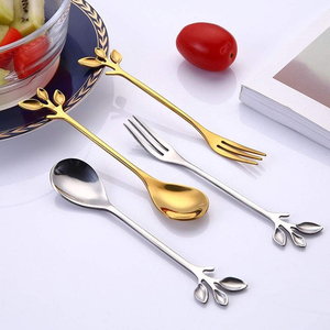 Sáng Tạo Bạc Lá Hình Dạng Flatware Trái Cây Món Tráng Miệng Ngã Ba Cà Phê Trà Muỗng Độc Đáo Thép Không Gỉ Thiết Lập Dao Kéo - Product Image 1
