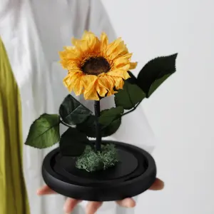ठीक अनन्त में हमेशा के लिए सजावटी फूल सूखे संरक्षित सूरजमुखी गिलास गुंबद वेलेंटाइन उपहार