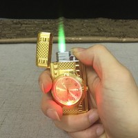 Briquet Classique Lampe Colorée Rechargeable Coupe-Vent Flamme Bleue Directe en Alliage de Zinc pour Cigares Homme Femme