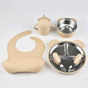 Ensemble d'alimentation pour bébé en acier inoxydable et silicone de qualité alimentaire sans BPA, avec base à ventouse, fourchettes, respectueux de l'environnement, couleur personnalisée, OEM ODM - Product Image 2