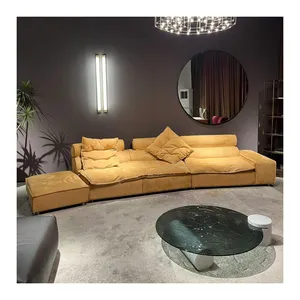 Milan sofa kulit Italia, kualitas tinggi desain minimalis ruang tamu nyaman modular awan malas 2023New