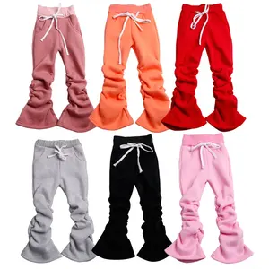 Kids Fall Stacked Pants Colorful Baby Girl Jogger Leggings Thicken Cotton Flare Pants Children Bell Bottoms For Woman Sweatpants