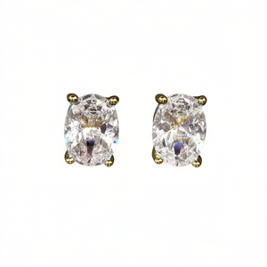 Orecchini a lobo Briarly con diamante taglio ovale in oro massiccio 18K, montatura a griffe in oro bianco, gioielli classici da donna per matrimonio - Product Image 1