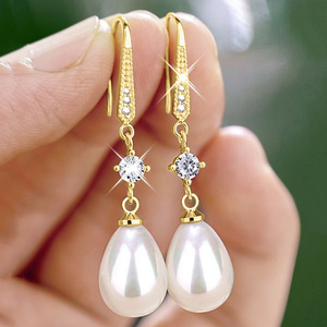 Boucles d'oreilles baroques en perles simulées en forme de larme pour femmes, bijoux élégants pour mariage et mode - Product Image 2