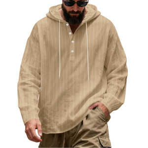 <b>Men's</b> Striped Hooded Long Sleeve Casual <b>Shirt</b> With Button Closure Full Sleeve 160gsm Spring Autumn Wear - Product Image 3