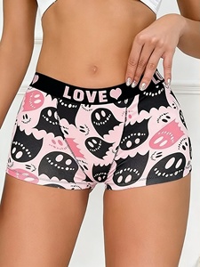 Calzones tipo bóxer elásticos personalizados para <span class=keywords><strong>mujer</strong></span> con estampado de dibujos animados y letras, de tiro medio - Product Image 1