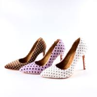 Escarpins à bout pointu à pois pour femmes, talons aiguilles sexy, chaussures de soirée à carreaux pour dames, jazz, latin