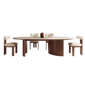 Set da Pranzo Moderno Minimalista Italiano, Sedie Vintage con Piano in Pietra, Tavolo Rettangolare Color Noce, Arredamento per la Casa - Product Image 5