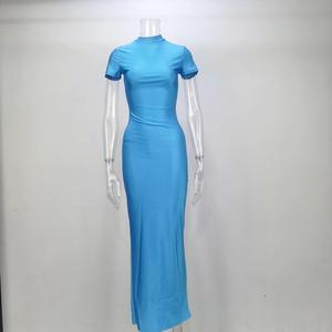 Vestidos Largos de Color Sólido a la Moda para Mujer Manga Corta y Cuello Redondo Personalizados Ropa de Verano para Mujer Vestido Maxi Ajustado para Dama 2025 - Product Image 2