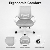 Chaise de bureau ergonomique en maille respirante, chaise de travail informatique réglable en hauteur avec soutien lombaire, chaise pivotante pour le personnel et le télétravail