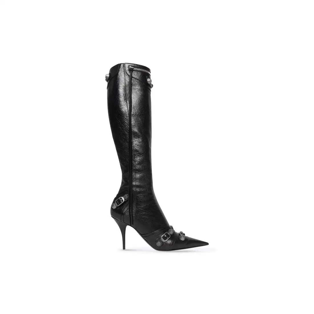 NSB063 new fashion pointed toe silver studs buckles knotted leather pull boots 2022