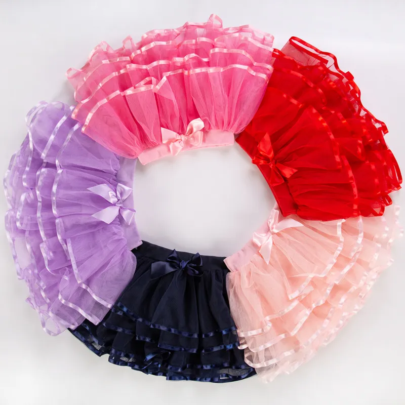 Hot Sale Girls Tutu Dress Kids Solid Color 4-Layer Elastic Waist Short Tulle Princess Tiered Tutu Children's Skirt