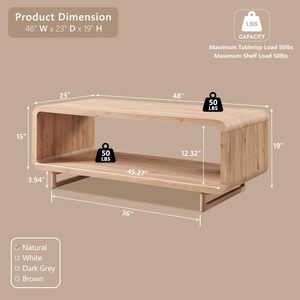 Mesa de Centro Moderna de Madera SENYU con Estante de Almacenamiento, 48x23x19 Pulgadas, Acabado Natural, Muebles para Sala de Estar - Product Image 2