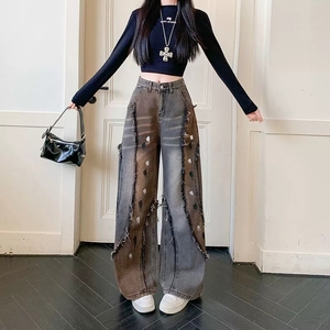 Nuovi <span class=keywords><strong>Pantaloni</strong></span> Casual da Donna con Tasche a Tubo, Gamba Larga, Design Cool Girl, Stile Retrò in Denim - Product Image 5