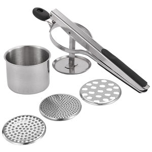 Presse-purée et écraseur à pommes de terre en acier inoxydable avec 3 disques de finesse interchangeables, poignée en silicone - Product Image 6
