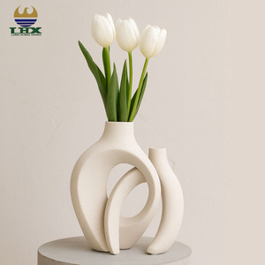 Juego de 2 Jarrones de Cerámica Irregulares Personalizados, Estilo Nórdico Moderno, con Esmalte Arenado, Decorativos para Mesa de Sala de Estar - Product Image 1