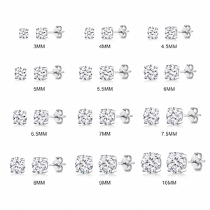Boucles d'oreilles clous en moissanite taille brillant ronde de 3mm-10mm avec fermoir à vis en argent sterling 925, luxe unisexe pour hommes et femmes Alice - Product Image 6