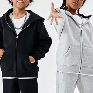 Sudadera con capucha de gran tamaño con logotipo personalizado y cremallera completa para niños, ropa informal cálida y cómoda, sudadera de moda para niños, venta al por mayor - Product Image 3