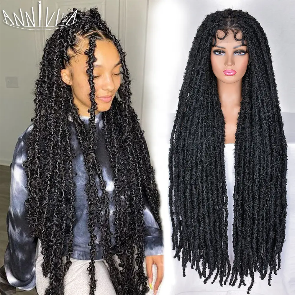 40inch Cheap Synthetic Lace Front Wigs Glueless Braid Synthetic Hair Full Lace Butterfly Locs Braided Wigs For Black Women