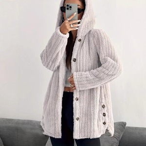 Femmes 2025 automne <span class=keywords><strong>hiver</strong></span> laine mi-long <span class=keywords><strong>manteau</strong></span> pour <span class=keywords><strong>Amazon</strong></span> transfrontalier nouvelle mode décontractée bouton unique lapin à capuche longue - Product Image 3