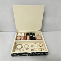 Boîte à bijoux de luxe en résine à motif coquillage, 2 compartiments, boîte de rangement avec couvercle à charnière pour cosmétiques, bijoux, boîte cadeau, boîte à souvenirs