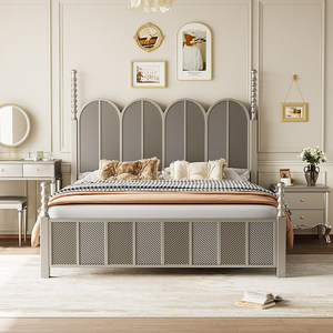 Lits doubles en bois de chêne foncé de style provincial français vintage, base de <span class=keywords><strong>lit</strong></span> en osier naturel tissé, meubles de chambre à coucher - Product Image 1