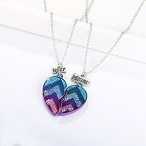 Colliers Pendentifs Cœur BFF et Bracelets Cœur Meilleures Amies <span class=keywords><strong>pour</strong></span> Enfants, Ensemble Bijoux Amitié 2 Pièces Breloques Demi-Cœur - Product Image 2