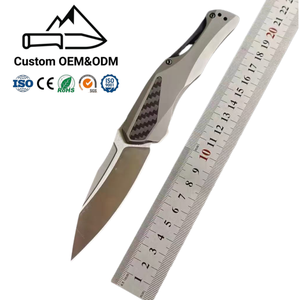 Couteau pliant en fibre de carbone, lame Wharncliffe en acier D2, manche en aluminium, incrustation triangulaire, tactique, EDC, camping, OEM - Product Image 1