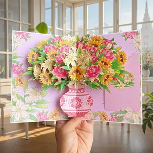 Biglietto d'Auguri 3D Fatto a Mano con Bouquet Floreale, Colibrì e Farfalla Intagliati in Carta, Pieghevole per Tutte le Occasioni Festive - Product Image 6