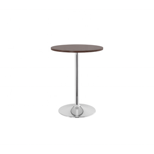 Table de bistrot, café ou bar moderne en gros avec plateau rond en placage de noyer et piétement trompette chromé - Product Image 6