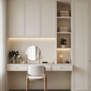 Muebles de Dormitorio Modernos, Armario de Madera con Luces LED, Estilo Hotel, Combinación de Almacenamiento y Tocador con Diseño Ensamblado - Product Image 1