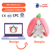 Peluche Lapin Marron Doux Réversible, Transformable en Fraise, avec Fermeture Éclair, Mignonne et Anti-Stress