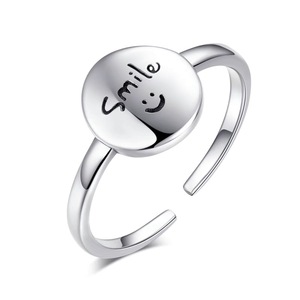 S925 Sterling Silver Letter Smile Face <b>Ring</b> <b>Adjustable</b> Minimalist Design Unisex Jewelry Gift - Product Image 5