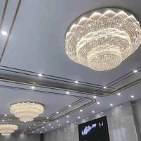 Lustre de plafond en cristal K9 de luxe pour salon, design rond, base en acier inoxydable, grand modèle pour hall d'hôtel, villa