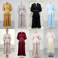 Robe élégante rouge vin à fleurs 3D, robe modeste à manches longues, robe fluide à coupe trapèze, robe de soirée formelle haut de gamme pour femme de bureau professionnelle