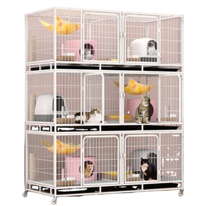 Jaula Metálica para Animales de Exterior, de Acero Inoxidable, con 6 Puertas y 3 Niveles, con Ruedas - Product Image 1