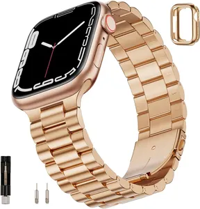 44/45/49mm Watch Bumper Case Strap Three-bead Stainless Steel Metal Watch Band For Apple Watch Ultra 2 9 8 7 6 5 SE