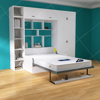 Cama Murphy Multifuncional Integrada con Sofá, Estantería y Armario para Oficina en Casa - Estructura de Madera Sólida, Diseño de Acero Plegable Invisible