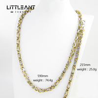Parure de bijoux collier hip-hop pour homme collier et bracelet en acier inoxydable plaqué or 18 ct