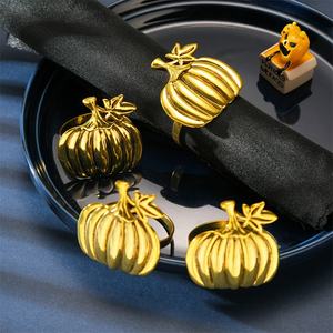 Porte-serviettes en forme de citrouille d'Halloween, blanc galvanisé, anneau noir, écologique, moderne, élégant, décoration de table pour fête, restaurant - Product Image 1