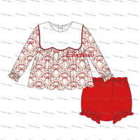 Vente en gros de robes pour filles personnalisées avec monogramme de Noël, dos à nœud festonné, ensemble de couches pour bébés et tout-petits