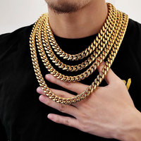 Collier chaîne cubaine en acier inoxydable avec fermoir à ressort - Accessoire unisexe haut de gamme plaqué or