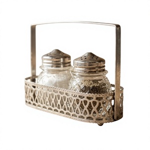 Support de rangement artisanal en fer pour sel et papier, finition noire, pour table de cuisine, organisateur de sel et de papier - Product Image 1