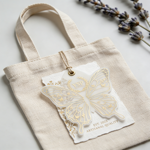 Etichetta di Lusso Personalizzata a Forma di <span class=keywords><strong>Farfalla</strong></span> in Carta Velina con Stampa in Lamina d'Oro per Boutique, Abbigliamento, Matrimoni, Regali e Branding - Product Image 2