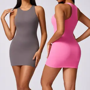 2024 New Design Sports Sexy Tank Dress Fitness Workout Quick Dry Package Hip Dress High Elastic Slim Fit Acivewear For Women